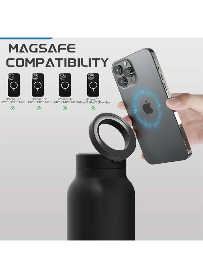 L&E Insulated Water Bottle-MagSafe Compatible Water Bottle With Magnetic Phone Holder-Stainless Steel Water Bottle With Tripod Phone Mount-Hot 12H,Cold 24H,360° Rotate (Black,700ML)  - Image 3