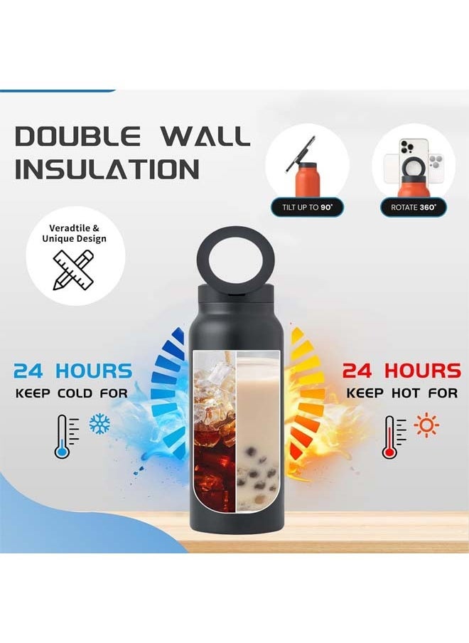 L&E Insulated Water Bottle-MagSafe Compatible Water Bottle With Magnetic Phone Holder-Stainless Steel Water Bottle With Tripod Phone Mount-Hot 12H,Cold 24H,360° Rotate (Black,700ML)  - Image 2