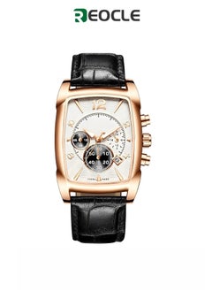 Men's Quartz Watches with Rectangular Shape Dial & Calendar Date & Timing function & Leather Strap Business Waterproof Dress Wrist Watch for Men