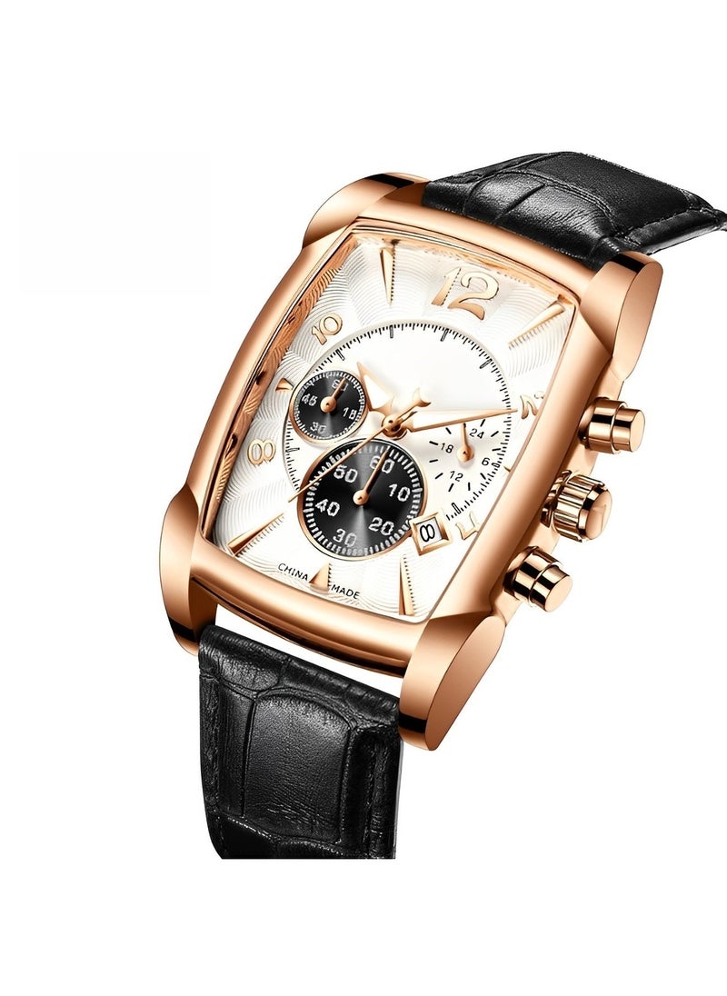 REOCLE - Men's Quartz Watches with Rectangular Shape Dial & Calendar Date & Timing function & Leather Strap Business Waterproof Dress Wrist Watch for Men - Image 1