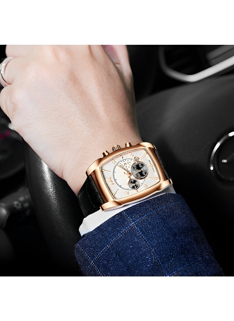 REOCLE - Men's Quartz Watches with Rectangular Shape Dial & Calendar Date & Timing function & Leather Strap Business Waterproof Dress Wrist Watch for Men - Image 1