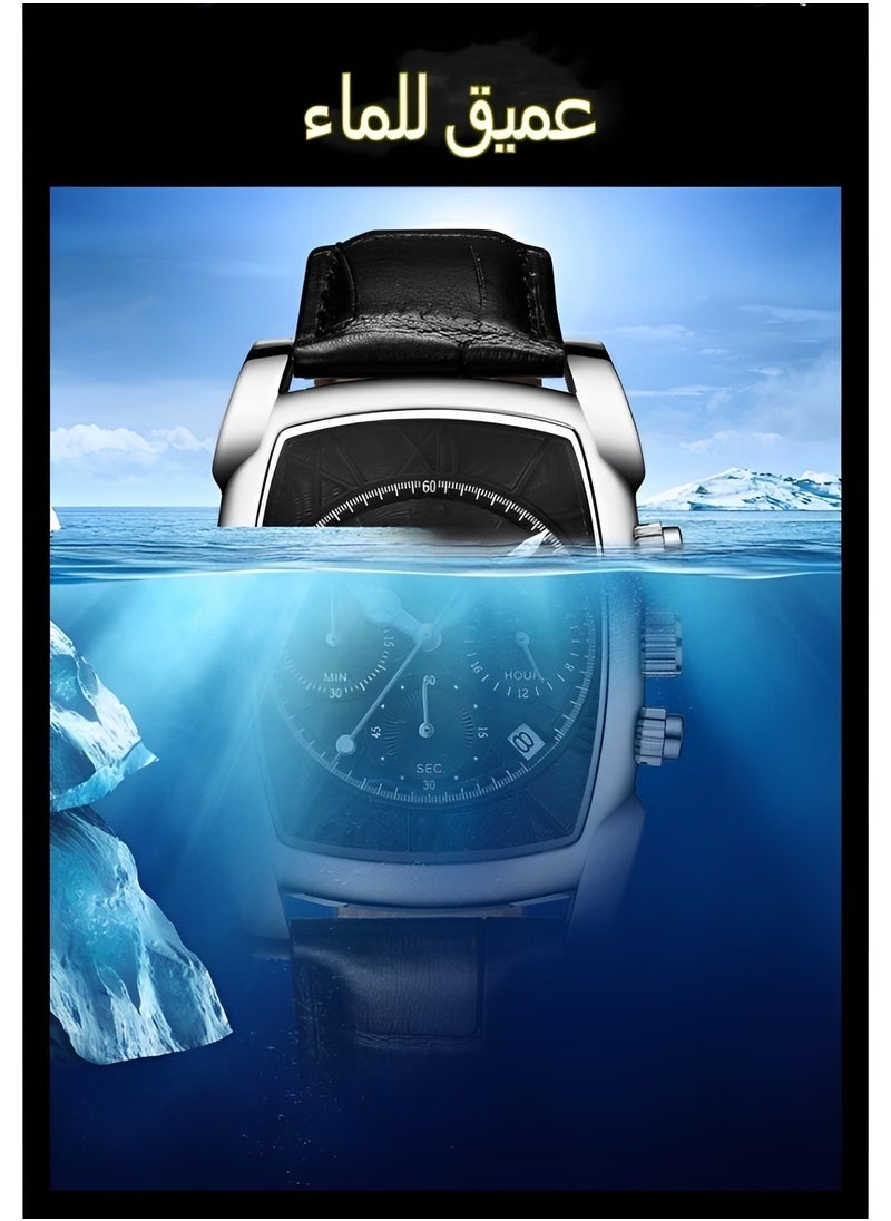 REOCLE - Men's Quartz Watches with Rectangular Shape Dial & Calendar Date & Timing function & Leather Strap Business Waterproof Dress Wrist Watch for Men - Image 1