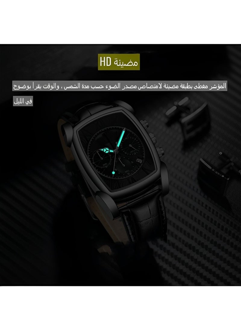 REOCLE - Men's Quartz Watches with Rectangular Shape Dial & Calendar Date & Timing function & Leather Strap Business Waterproof Dress Wrist Watch for Men - Image 1