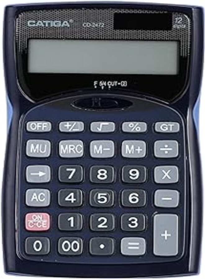Generic Catiga cd-2472 electronic calculator two power and 12 digits with plastic keys for office and school - multi colour 