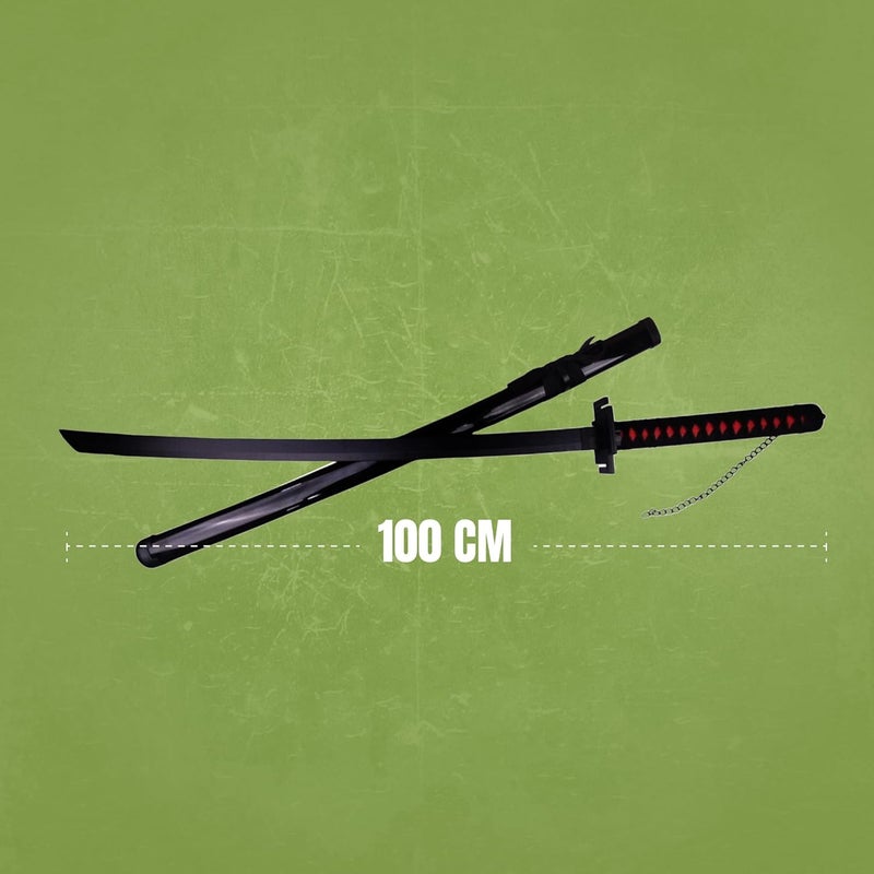 Offo Ichigo Zangetsu Katana Replica – 100cm Shikai Katana from Bleach Anime | Black Blade Zanpakuto with Chain | Cosplay, Roleplay & Display Weapon Prop for Fans & Collectors - Image 4