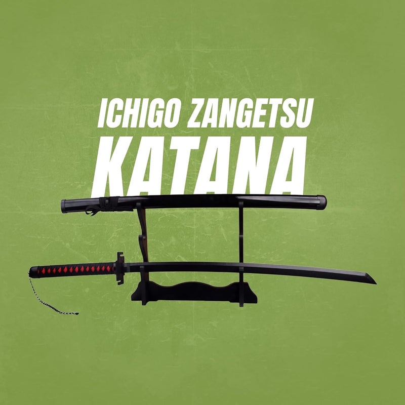 Offo Ichigo Zangetsu Katana Replica – 100cm Shikai Katana from Bleach Anime | Black Blade Zanpakuto with Chain | Cosplay, Roleplay & Display Weapon Prop for Fans & Collectors - Image 2