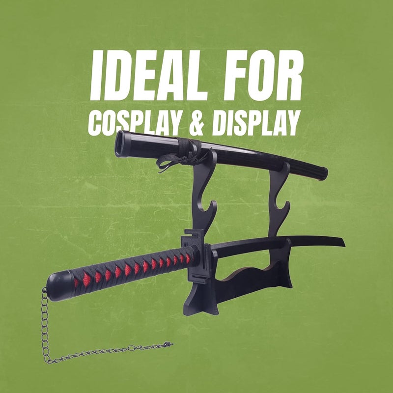 Offo Ichigo Zangetsu Katana Replica – 100cm Shikai Katana from Bleach Anime | Black Blade Zanpakuto with Chain | Cosplay, Roleplay & Display Weapon Prop for Fans & Collectors - Image 3