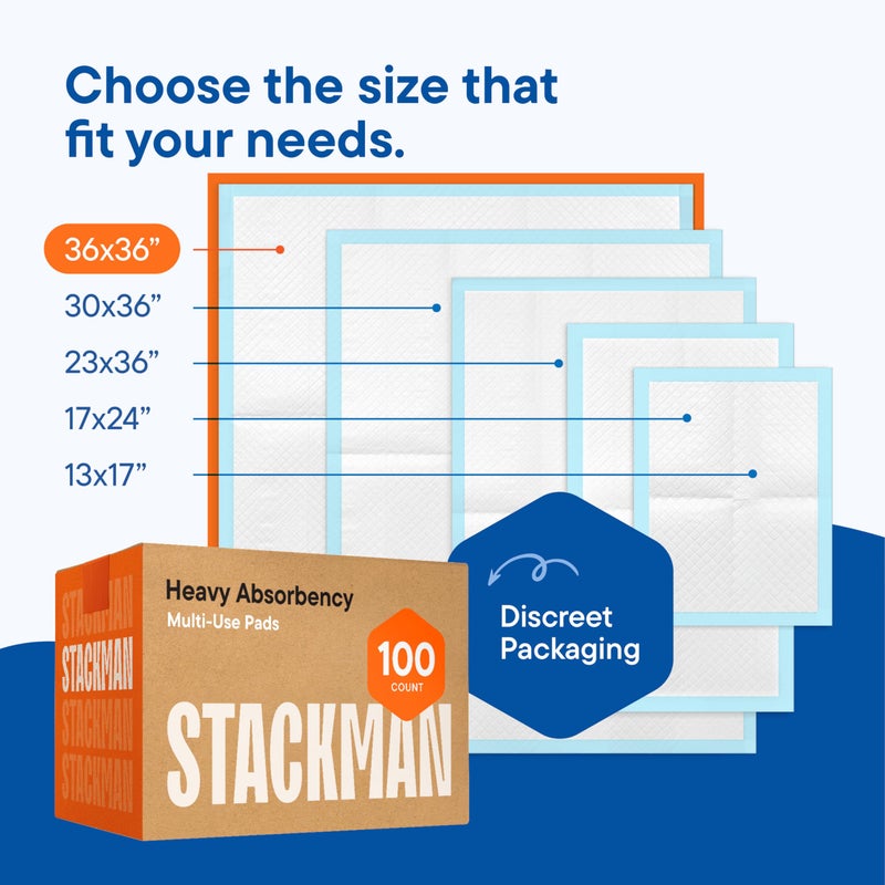 Stack Man Chucks Pads Disposable Adult Underpads [100-Pack] 36"x36" XXXL Super-Absorbent Incontinence Bed Pads â€“ Large Leak-Proof Mattress Protector Pee Pads for Adults, Seniors, Kids & Pets - Image 5
