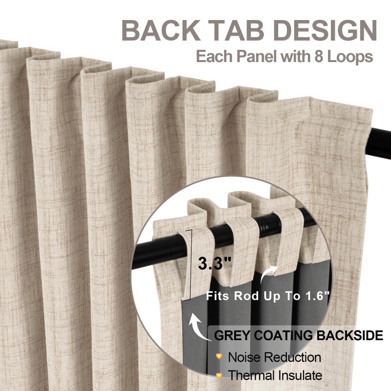 INOVADAY 100% Blackout Curtains for Bedroom  Thermal Insulated Linen Blackout Curtains 108 Inch Length 2 Panels Set  Back Tab/Rod Pocket Room Darkening Curtains for Bedroom Nursery-Oatmeal W50 X L108 - Image 4