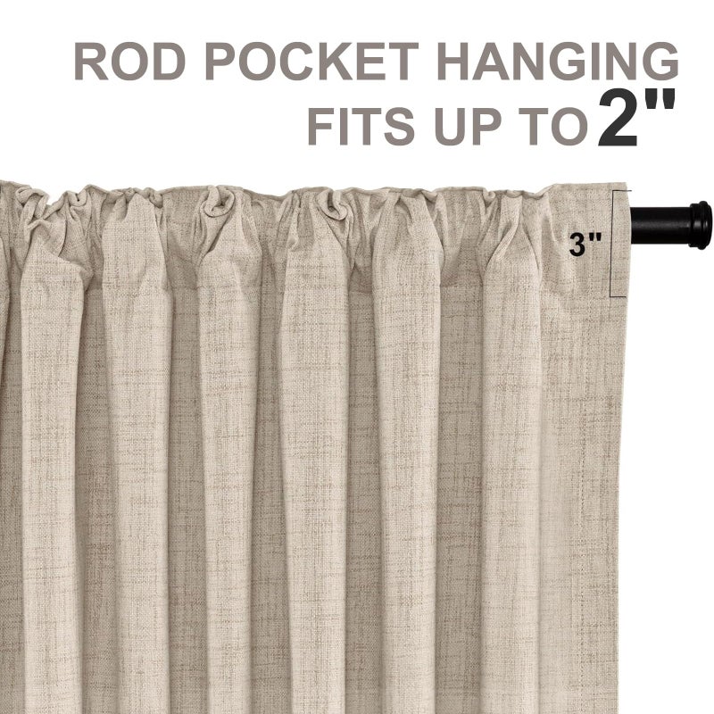 INOVADAY 100% Blackout Curtains for Bedroom  Thermal Insulated Linen Blackout Curtains 108 Inch Length 2 Panels Set  Back Tab/Rod Pocket Room Darkening Curtains for Bedroom Nursery-Oatmeal W50 X L108 - Image 5