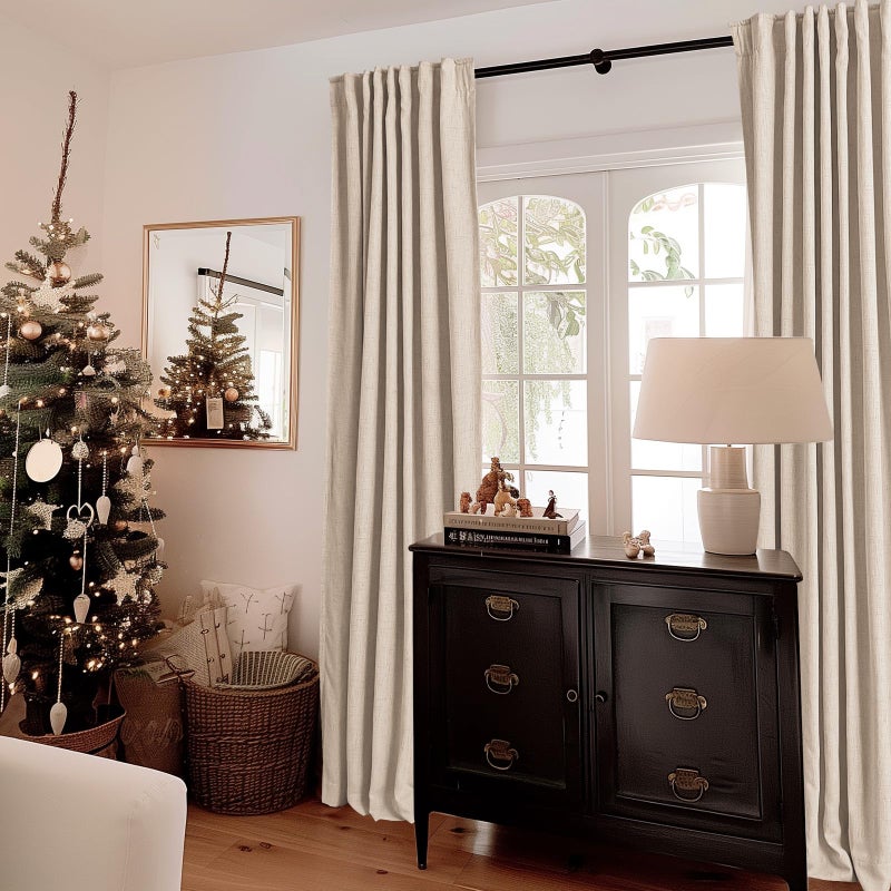 INOVADAY 100% Blackout Curtains for Bedroom  Thermal Insulated Linen Blackout Curtains 108 Inch Length 2 Panels Set  Back Tab/Rod Pocket Room Darkening Curtains for Bedroom Nursery-Oatmeal W50 X L108 - Image 2