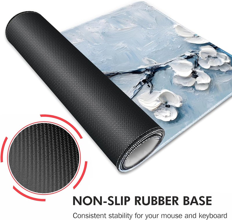 Galdas Gaming Mouse Pad XXL XL Large Long Extended Big Mousepad Non-Slip Rubber Keyboard Mouse Pad with Stitched Edges for Laptop Home Office (31.5x11.8x0.08 Inch) -Snow Floral - Image 5