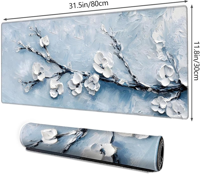 Galdas Gaming Mouse Pad XXL XL Large Long Extended Big Mousepad Non-Slip Rubber Keyboard Mouse Pad with Stitched Edges for Laptop Home Office (31.5x11.8x0.08 Inch) -Snow Floral - Image 2