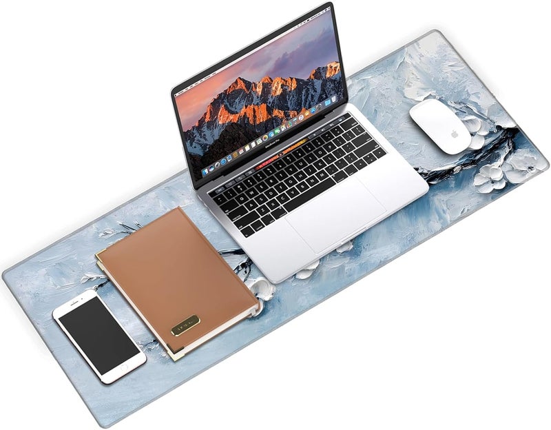 Galdas Gaming Mouse Pad XXL XL Large Long Extended Big Mousepad Non-Slip Rubber Keyboard Mouse Pad with Stitched Edges for Laptop Home Office (31.5x11.8x0.08 Inch) -Snow Floral - Image 3