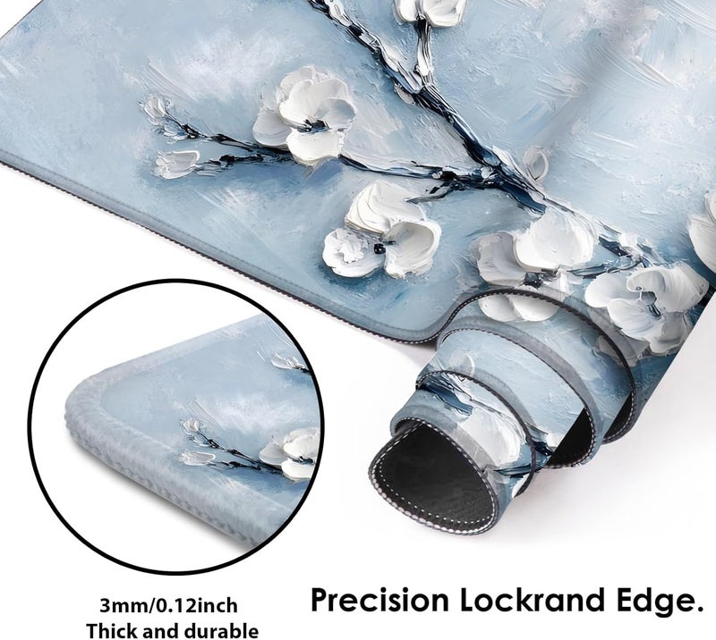 Galdas Gaming Mouse Pad XXL XL Large Long Extended Big Mousepad Non-Slip Rubber Keyboard Mouse Pad with Stitched Edges for Laptop Home Office (31.5x11.8x0.08 Inch) -Snow Floral - Image 4
