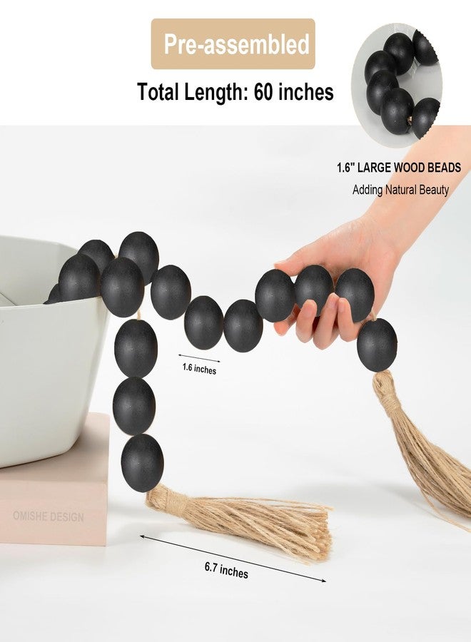 OMISHE 60" Long Extra Large Wood Bead Garland with 1.6" Diameter Wooden Beads and Tassels, Rustic Farmhouse Country Decorative Beads for Home Decor Tiered Tray Decor, Black - Image 4