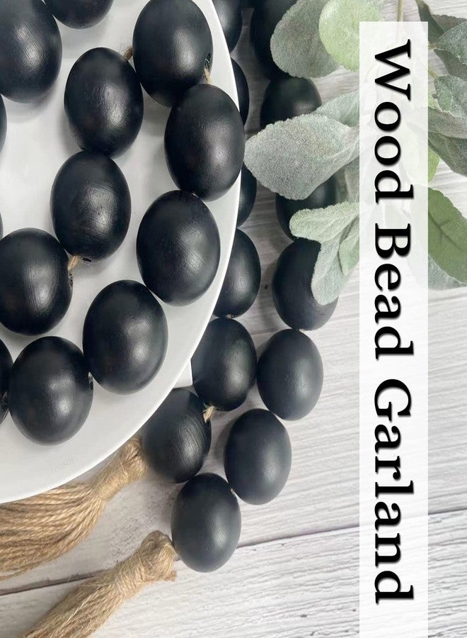 OMISHE 60" Long Extra Large Wood Bead Garland with 1.6" Diameter Wooden Beads and Tassels, Rustic Farmhouse Country Decorative Beads for Home Decor Tiered Tray Decor, Black - Image 3