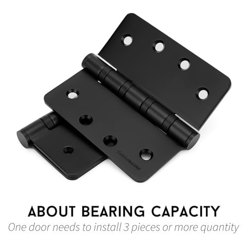 goldenwarm 3 Pack 4'' Black Ball Bearing Door Hinges – Heavy Duty Stainless Steel Hinges for Interior & Exterior Doors, 1/4'' Radius Corners - Image 5