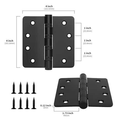 goldenwarm 3 Pack 4'' Black Ball Bearing Door Hinges – Heavy Duty Stainless Steel Hinges for Interior & Exterior Doors, 1/4'' Radius Corners - Image 2