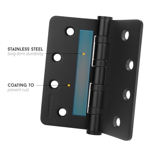 goldenwarm 3 Pack 4'' Black Ball Bearing Door Hinges – Heavy Duty Stainless Steel Hinges for Interior & Exterior Doors, 1/4'' Radius Corners - Image 3