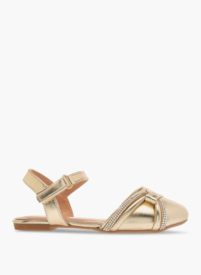 Flora Bella By Shoexpress Girls Embellished Strap Sandals with Hook and Loop Closure