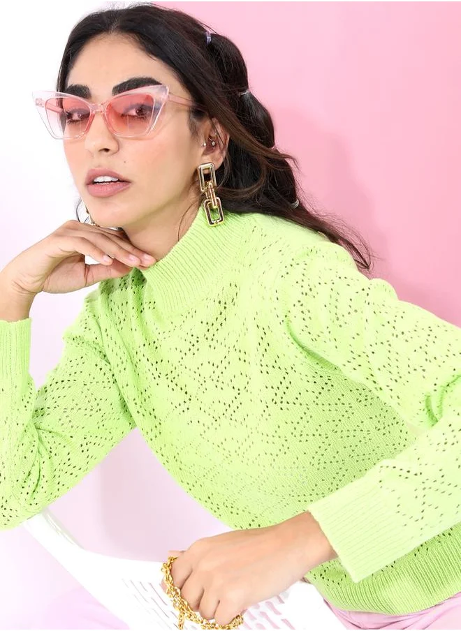 Tokyo Talkies Schiffli Design High Neck Sweater by Styli