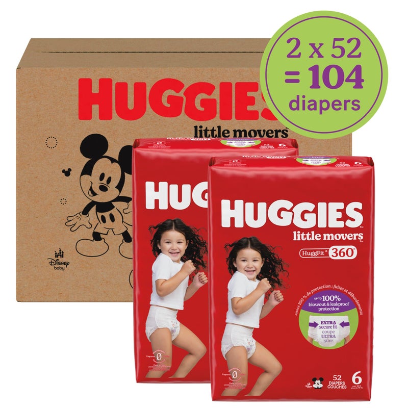 Huggies Size 6 Baby Diapers, Little Movers HuggFit 360Â° Baby Diapers with 360Â° Waistband, Size 6 (35+ lbs), 104 Count (2 Packs of 52), Packaging May Vary - Image 2