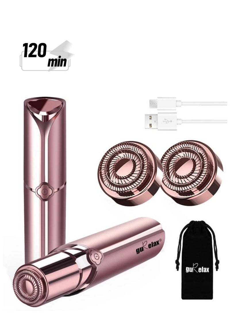 gurelax إزالة شعر الوجه للنساء، جهاز كهربائي لإزالة شعر الوجه بدون ألم قابل لإعادة الشحن للوجه، الشفاه، الذقن مع 2 رأس بديل - Image 1