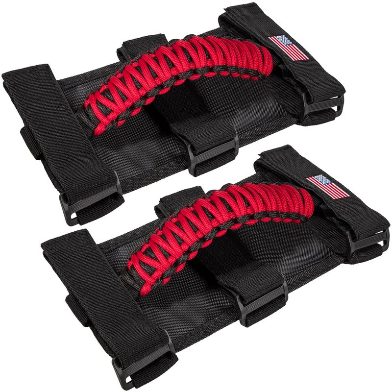 Roll Bar Grab Handles Grip Handle for Jeep Wrangler JK JKU JL JLU TJ YJ Sport Sahara Freedom Rubicon Unlimited Gladiator JT 19552023 UTV ATV Accessories Premium Paracord US Flag Red 2 Pack