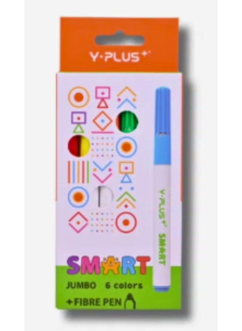 Y plus+ 6-Piece Jumbo Fibre Tip Colouring Pen - Image 1