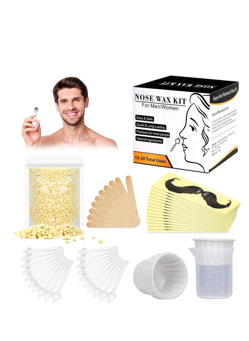 Yovanpur Nose Wax Kit for Men Women, Yovanpur Nose Hair Waxing Kit with 100g Nose Hair Wax Beads (15-20 USES), 20 Applicator, 15 Mustache Protector, 10 Paper Cups, 1 Measuring Cup - Easy, Quick and Painless  - Image 1