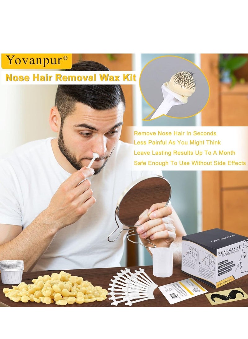 Yovanpur Nose Wax Kit for Men Women, Yovanpur Nose Hair Waxing Kit with 100g Nose Hair Wax Beads (15-20 USES), 20 Applicator, 15 Mustache Protector, 10 Paper Cups, 1 Measuring Cup - Easy, Quick and Painless  - Image 2