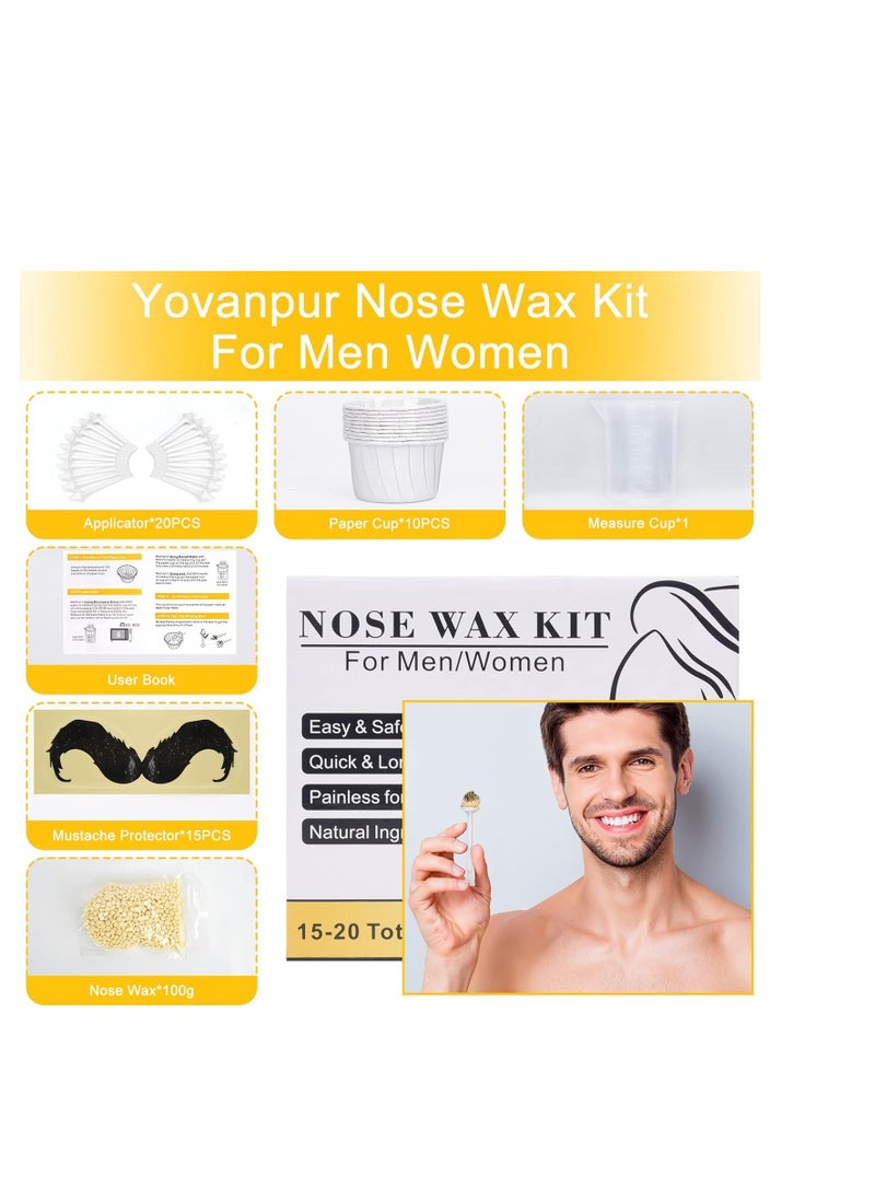 Yovanpur Nose Wax Kit for Men Women, Yovanpur Nose Hair Waxing Kit with 100g Nose Hair Wax Beads (15-20 USES), 20 Applicator, 15 Mustache Protector, 10 Paper Cups, 1 Measuring Cup - Easy, Quick and Painless  - Image 3
