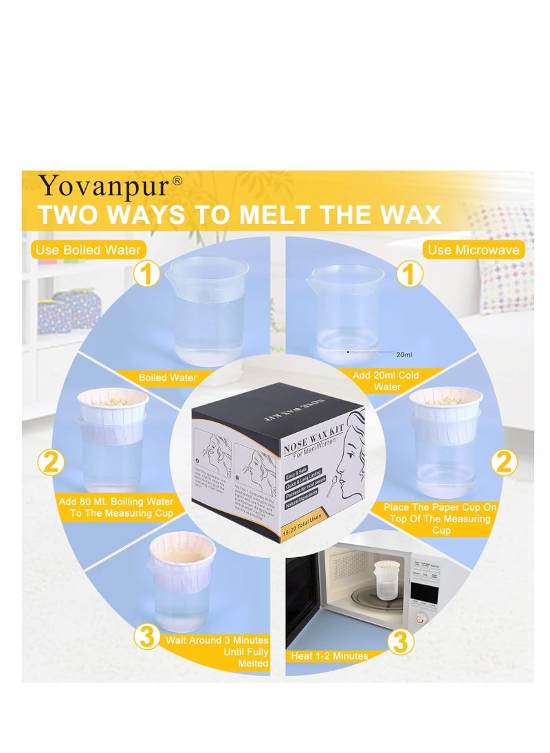Yovanpur Nose Wax Kit for Men Women, Yovanpur Nose Hair Waxing Kit with 100g Nose Hair Wax Beads (15-20 USES), 20 Applicator, 15 Mustache Protector, 10 Paper Cups, 1 Measuring Cup - Easy, Quick and Painless  - Image 4