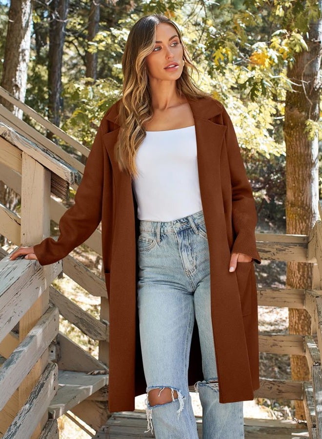 LILLUSORY Women's Long Dressy Cardigan Sweaters Fall Oversized Coatigan Jackets 2025 Knit Business Casual Winter Coats, Caramel, XL - Image 2
