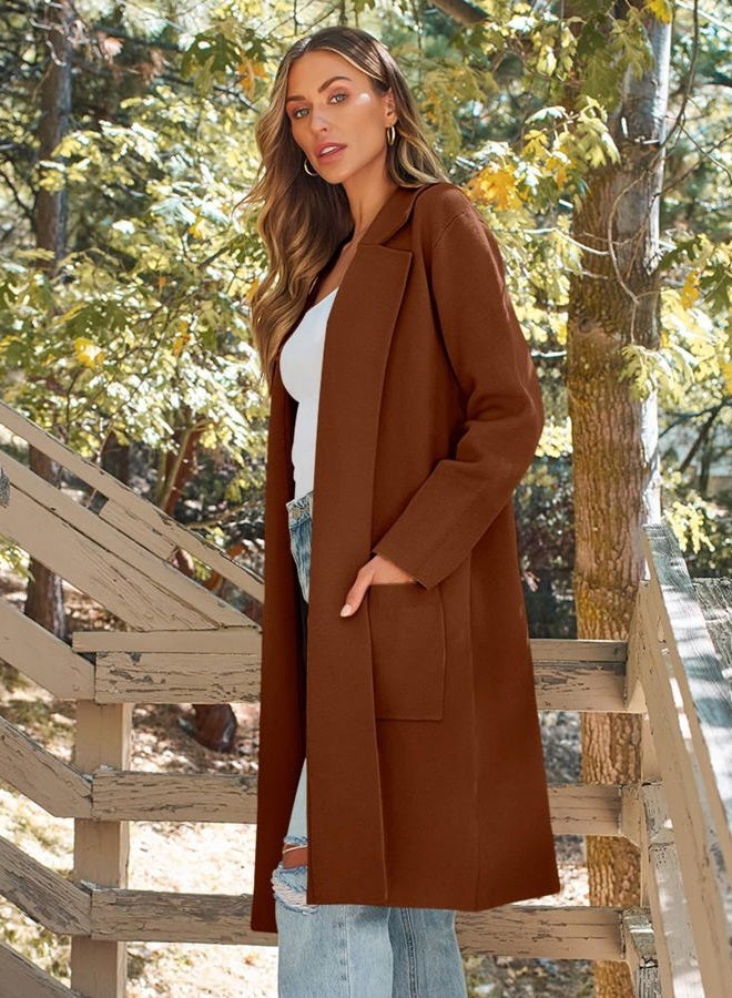 LILLUSORY Women's Long Dressy Cardigan Sweaters Fall Oversized Coatigan Jackets 2025 Knit Business Casual Winter Coats, Caramel, XL - Image 4