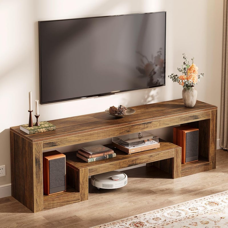Tribesigns 160CM TV Stand for 55/60/65-Inch TVs, Farmhouse Entertainment Center with Open Storage Shelves, Rustic Brown Television Console for Living Room, Bedroom - Image 1
