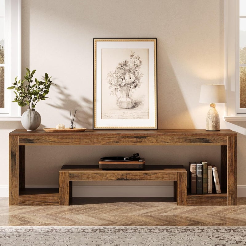 Tribesigns 160CM TV Stand for 55/60/65-Inch TVs, Farmhouse Entertainment Center with Open Storage Shelves, Rustic Brown Television Console for Living Room, Bedroom - Image 5