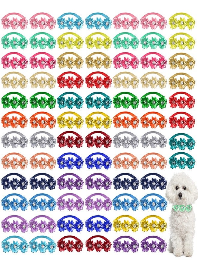 Reginary 80 Pcs Dog Bowtie Flower Collar Girl Dog Accessories Adjustable Girl Puppy Collars Cat Bow Tie Flower with Diamond Crystal for Cats Pet Summer Birthday Party Christmas Wedding Supplies - Image 1