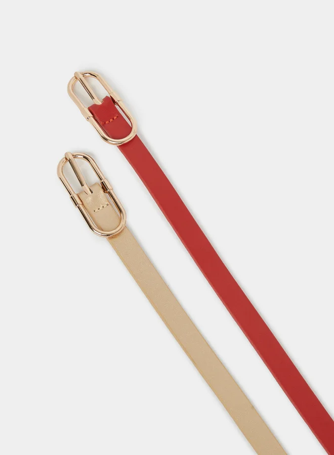 Styli  Set of 2 - Solid Oval Tang Buckle Belt for Women | Best Price UAE