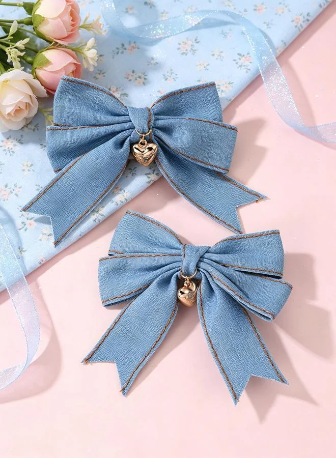 Take Two Set of 2 - Heart Decor Bow Hair Clips
