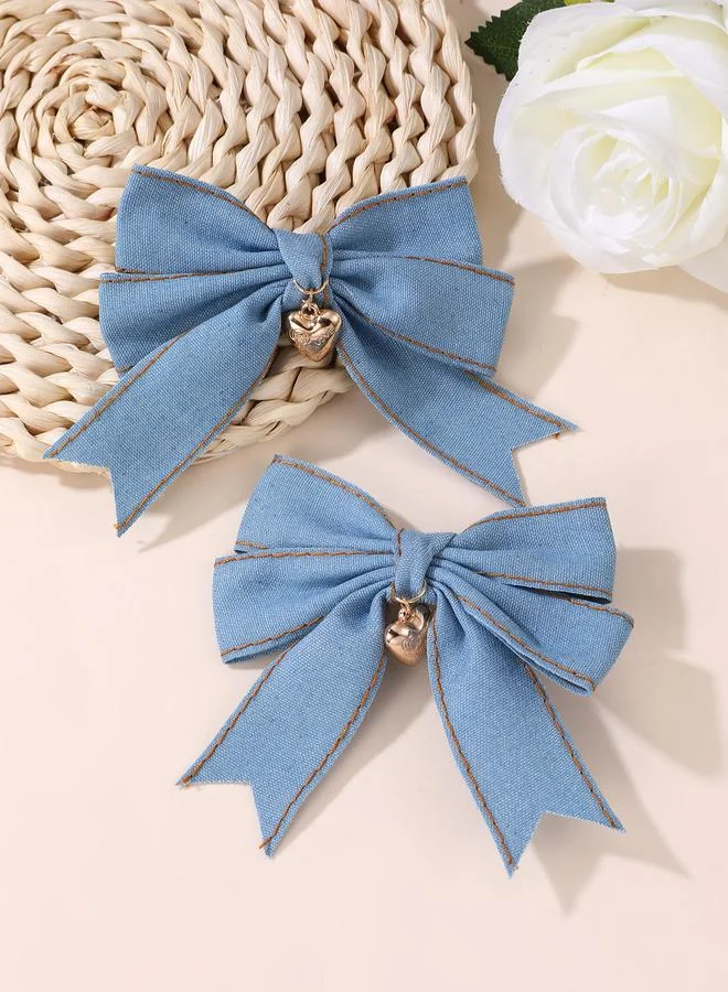 Take Two Set of 2 - Heart Decor Bow Hair Clips