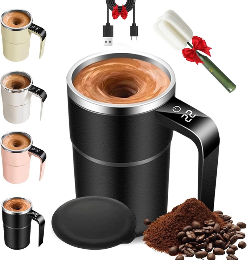 Electric Coffee Mug: Black Food-Grade 316 Stainless Steel, Automatic Stirring - Real-Time Temperature Display Smart Coffee Mug for Office Travel Daily Use - Image 2