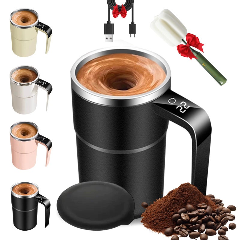 Electric Coffee Mug: Black Food-Grade 316 Stainless Steel, Automatic Stirring - Real-Time Temperature Display Smart Coffee Mug for Office Travel Daily Use - Image 1