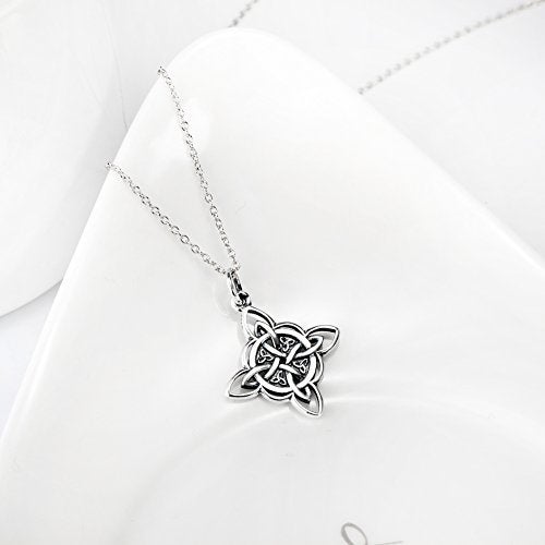 FLYOW 925 Sterling Silver Celtic Triquetra Trinity Knot Good Luck Pendant Rolo Chain Necklace for Women Birthday Graduation Gift, 18" - Image 3