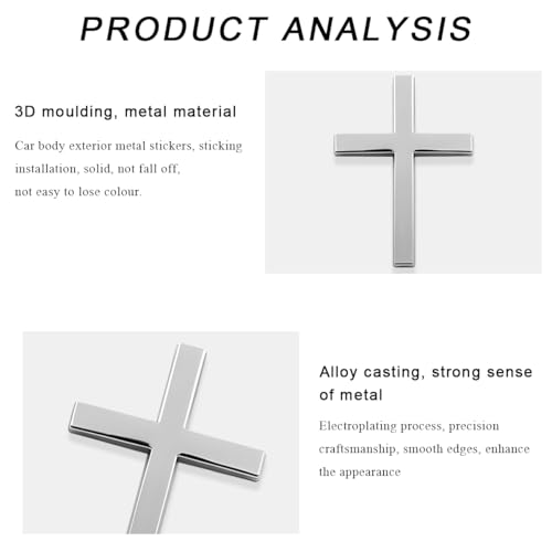 DXNQ 2PCS Metal Jesus Christ Cross Badge Stickers 2518 Alloy 3D Individual Car Cross Sticker Self Adhesive Scratch Covering Metal Cross Auto Emblem Decal for Car Body Fender Tail Silver - Image 5