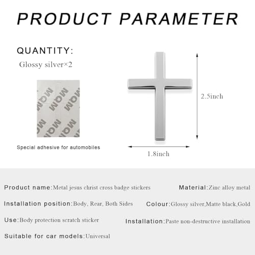 DXNQ 2PCS Metal Jesus Christ Cross Badge Stickers 2518 Alloy 3D Individual Car Cross Sticker Self Adhesive Scratch Covering Metal Cross Auto Emblem Decal for Car Body Fender Tail Silver - Image 3