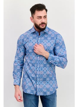 Men Regular Fit Long Sleeve All Over Casual Shirt, Blue