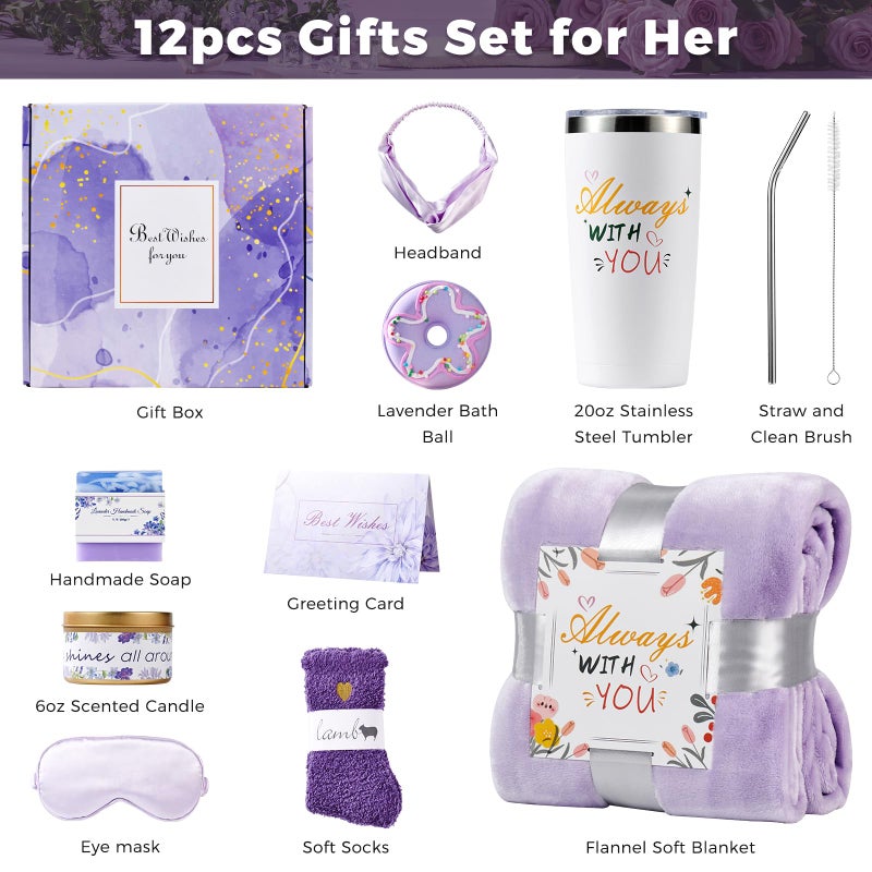 Graplife Birthday Gifts for Women  Get Well Gifts for Women Gift Basket  Retirement Gift for Women with Luxury Flannel Blanket  Teacher Appreciation Gifts for Women Mom Wife Girlfriend Friends Sis-Purple - Image 2