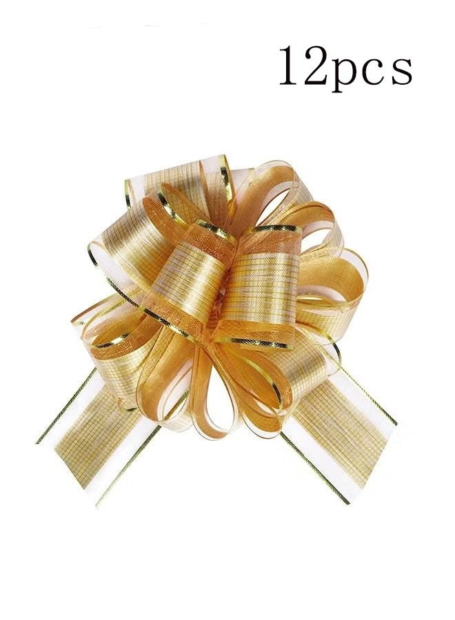 واي جيه قوس سحب كبير مكون من 12 قطعة قوس التفاف الهدايا، قوس سحب الشريط لحفلة سلة هدايا الزفاف قوس التفاف الهدايا، تقديم قوس التزين لصندوق التفاف أو ديكور (ذهبي) - Image 1